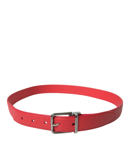 Dolce & Gabbana Red Calf Leather Silver Metal Buckle Belt