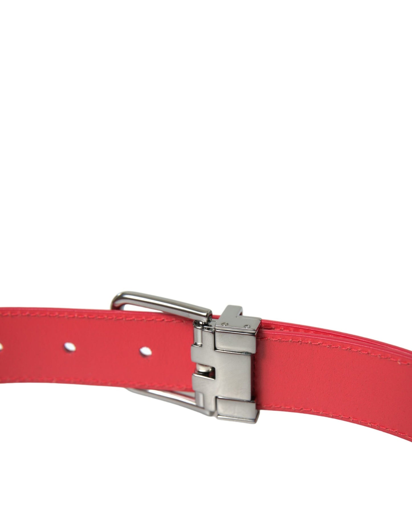 Dolce & Gabbana Red Calf Leather Silver Metal Buckle Belt