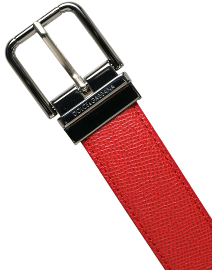 Dolce & Gabbana Red Calf Leather Silver Metal Buckle Belt