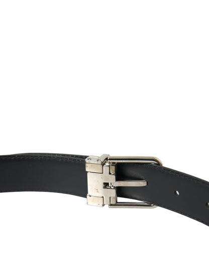 Dolce & Gabbana Black Calf Leather Silver Metal Buckle Belt