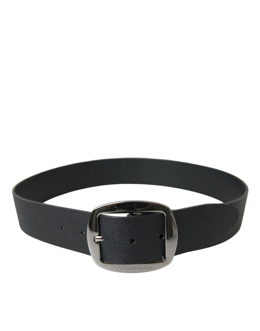 Dolce & Gabbana Black Calf Leather Silver Metal Buckle Belt