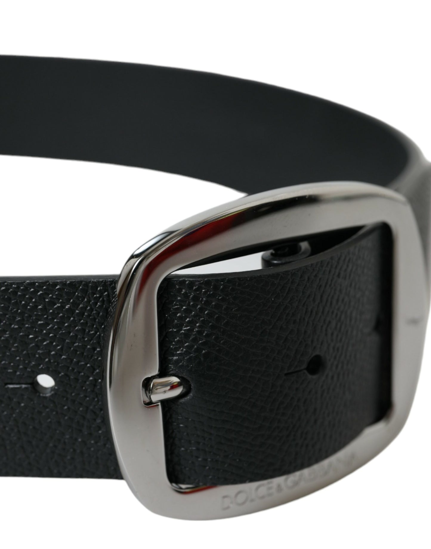 Dolce & Gabbana Black Calf Leather Silver Metal Buckle Belt