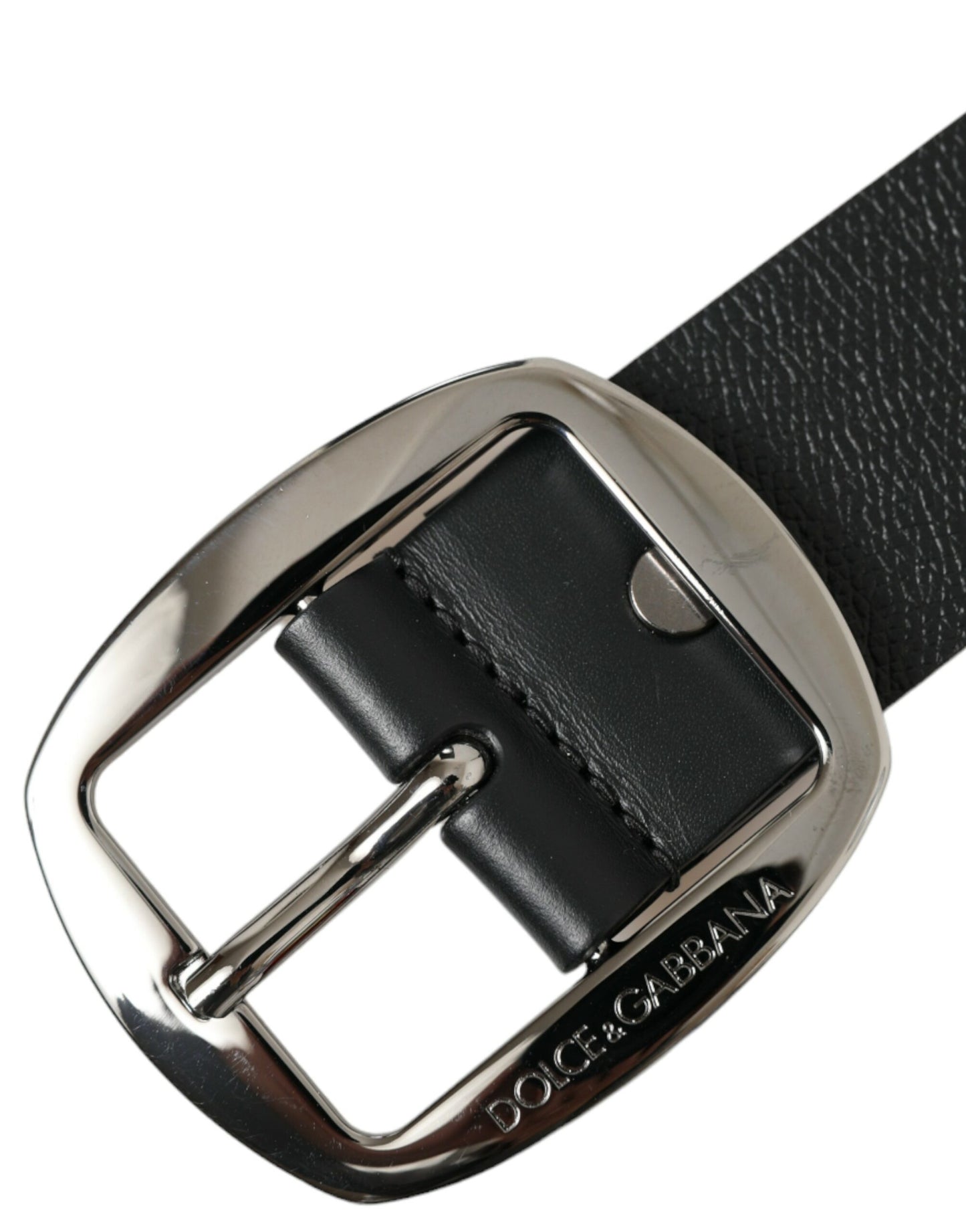 Dolce & Gabbana Black Calf Leather Silver Metal Buckle Belt