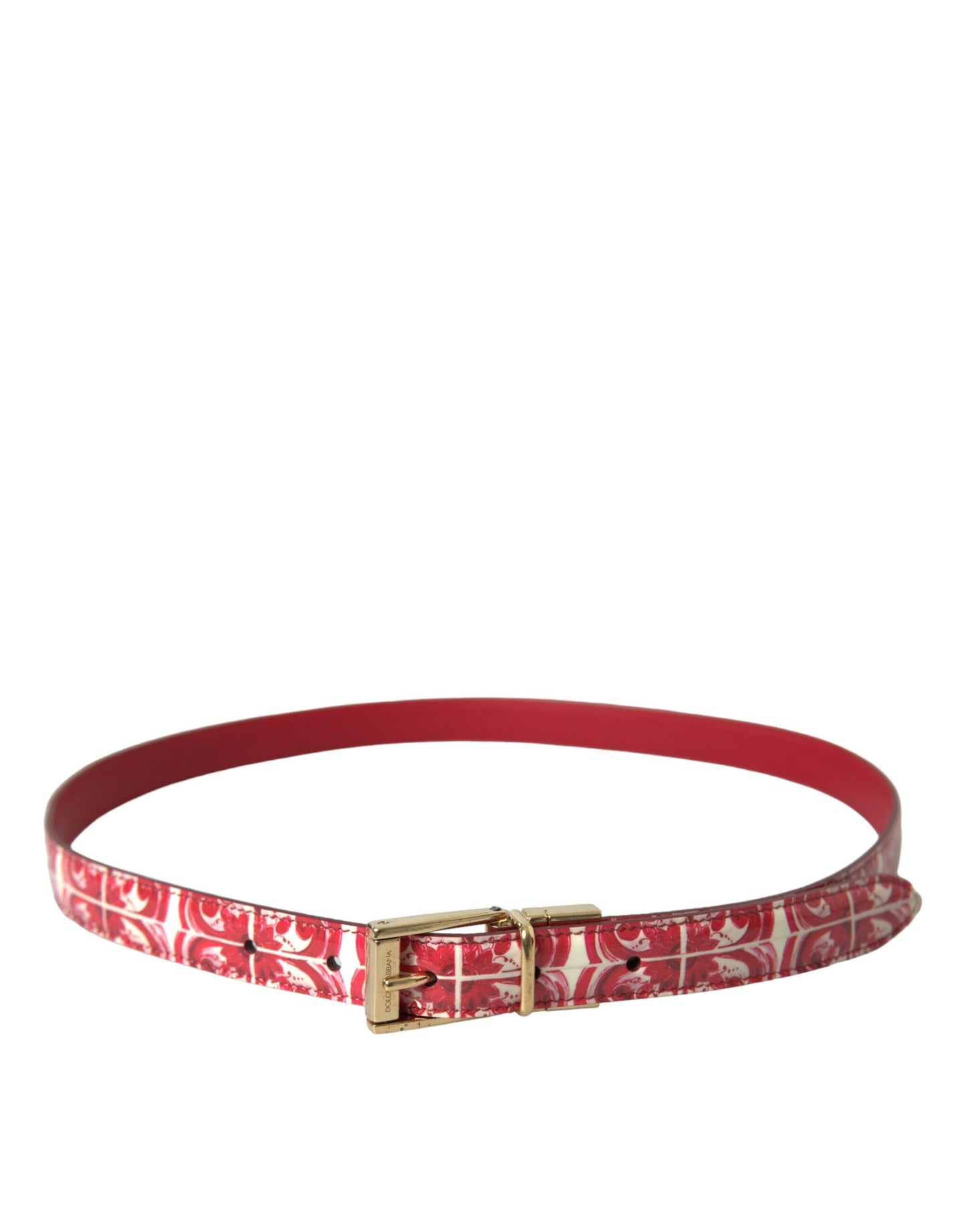 Dolce & Gabbana Red Sicily Leather Gold Metal Buckle Belt