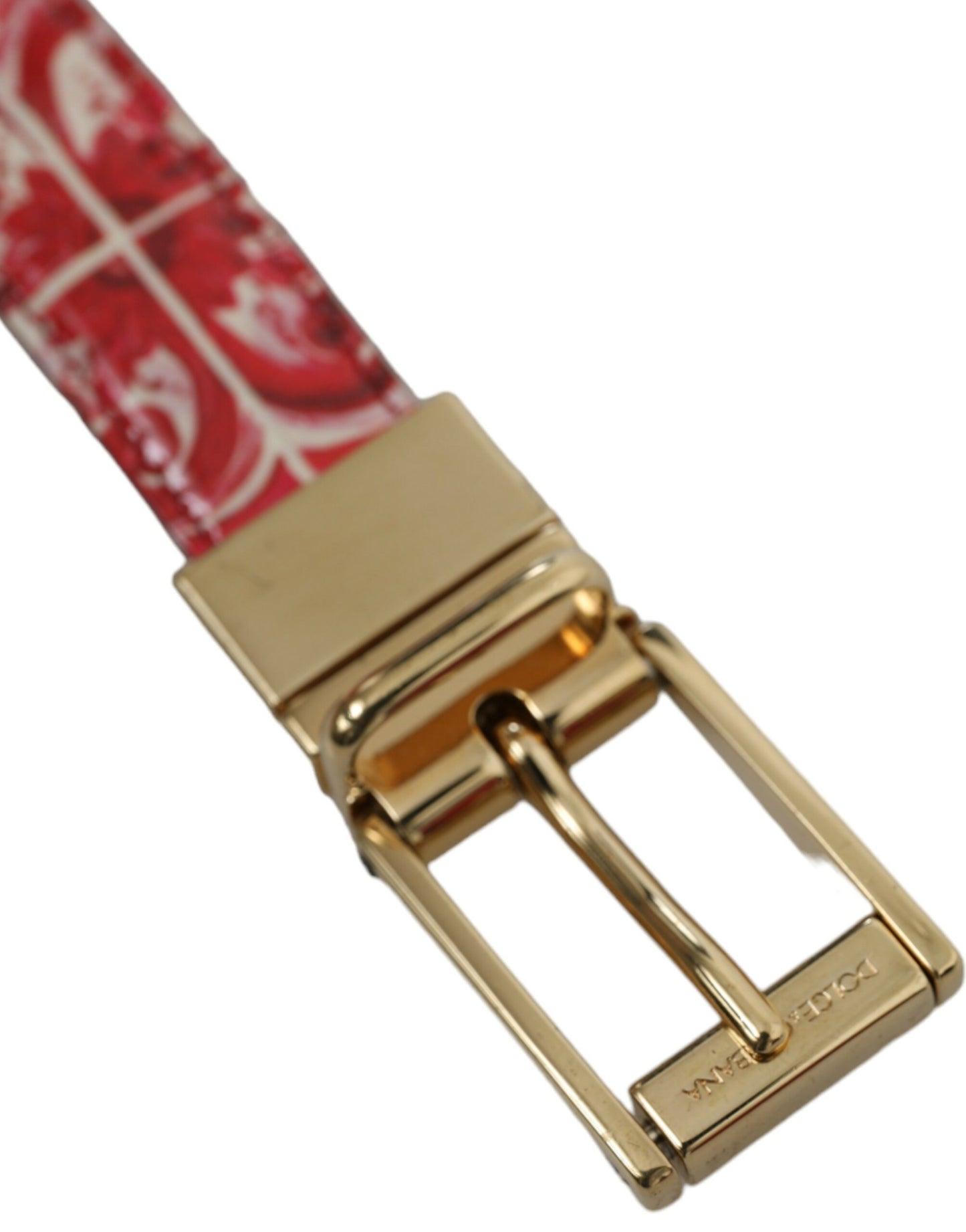 Dolce & Gabbana Red Sicily Leather Gold Metal Buckle Belt