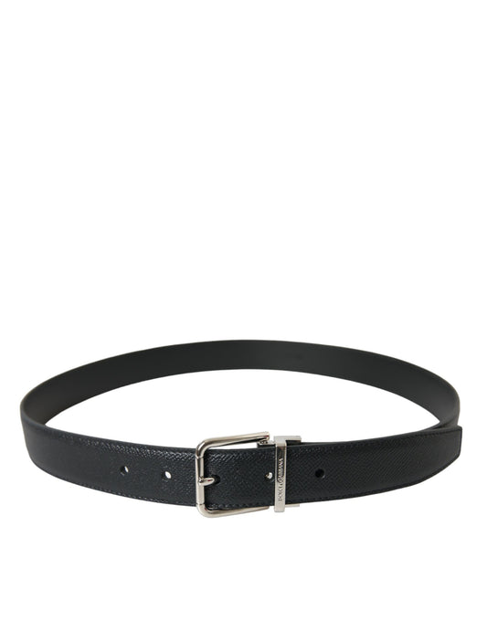 Dolce & Gabbana Black Calf Leather Silver Metal Buckle Belt