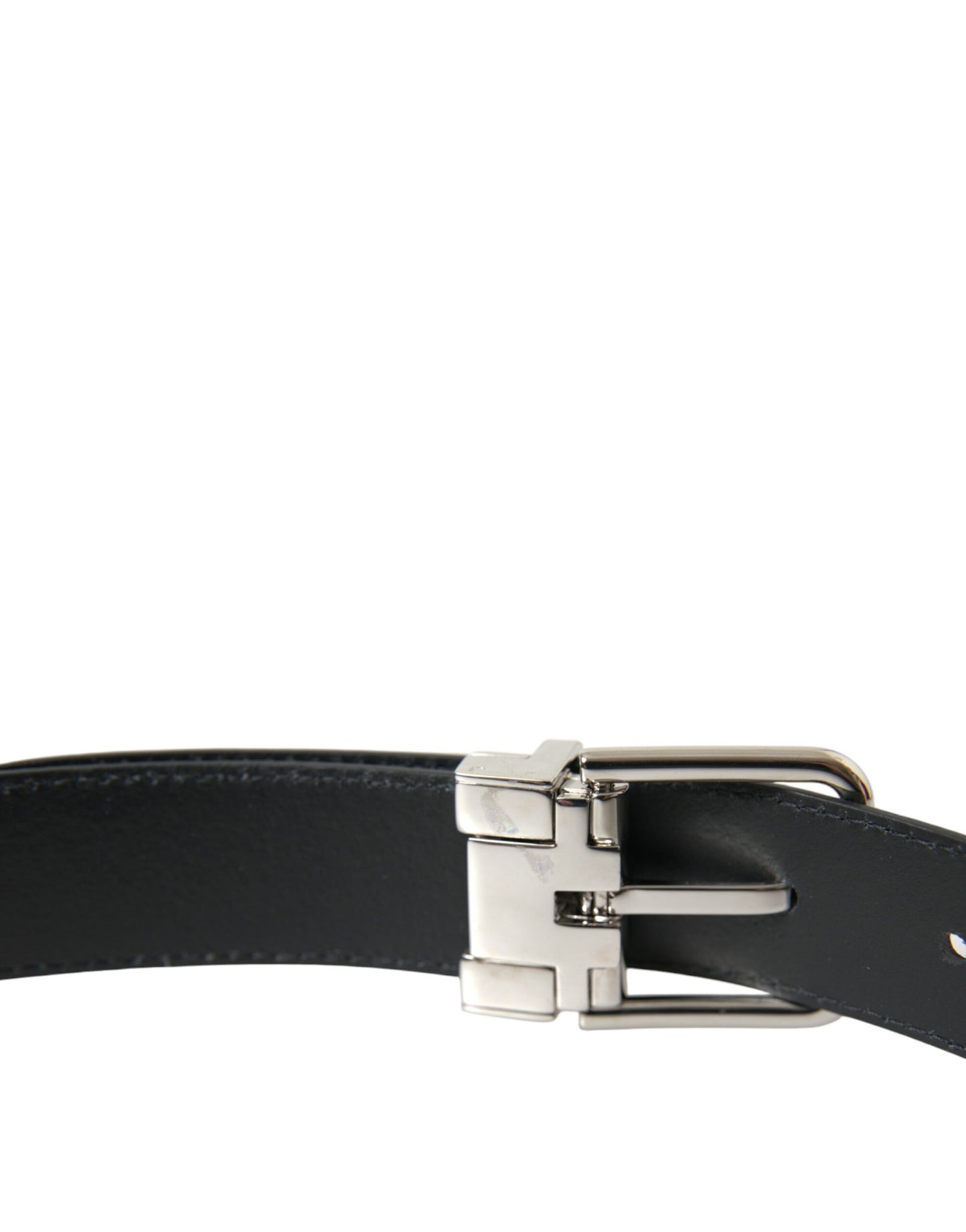 Dolce & Gabbana Black Calf Leather Silver Metal Buckle Belt