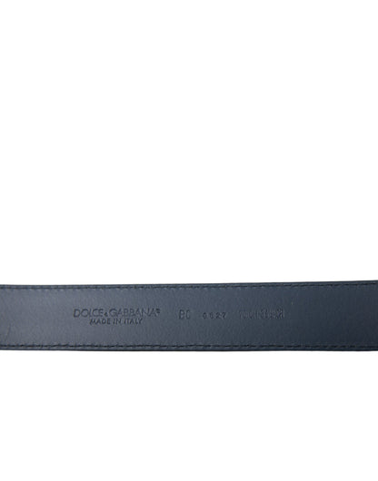 Dolce & Gabbana Navy Blue Leather Silver Metal Buckle Belt