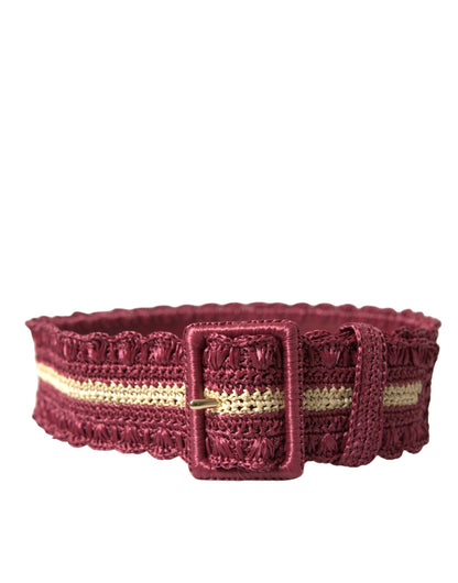 Dolce & Gabbana Maroon Beige Braided Canvas Wide Waist Belt