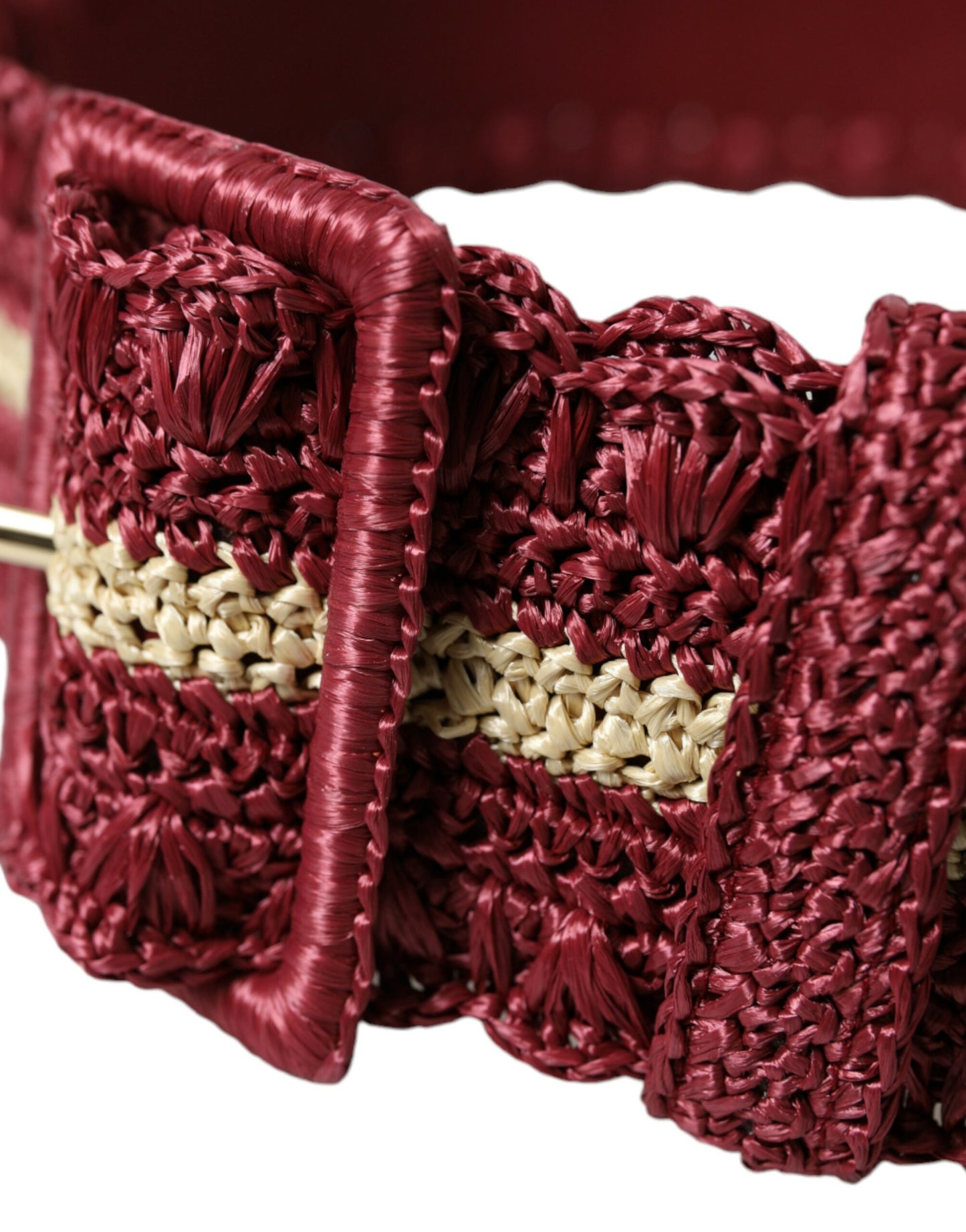 Dolce & Gabbana Maroon Beige Braided Canvas Wide Waist Belt