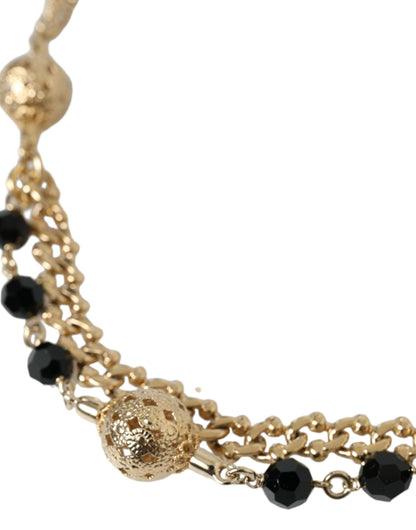 Dolce & Gabbana Black Suede Gold Chain Crystal Waist Belt