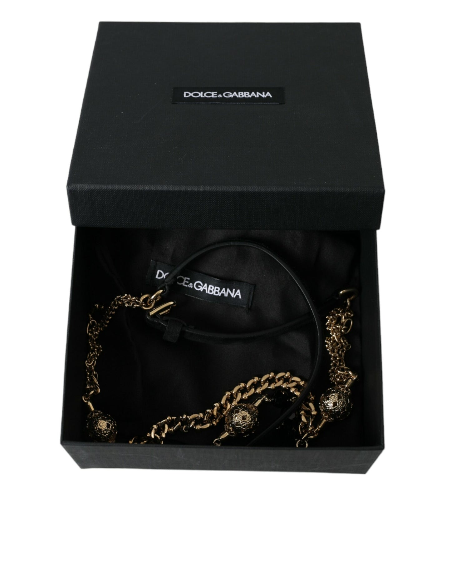 Dolce & Gabbana Black Suede Gold Chain Crystal Waist Belt