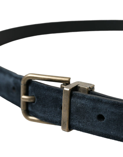 Dolce & Gabbana Blue Suede Leather Gold Metal Buckle Belt