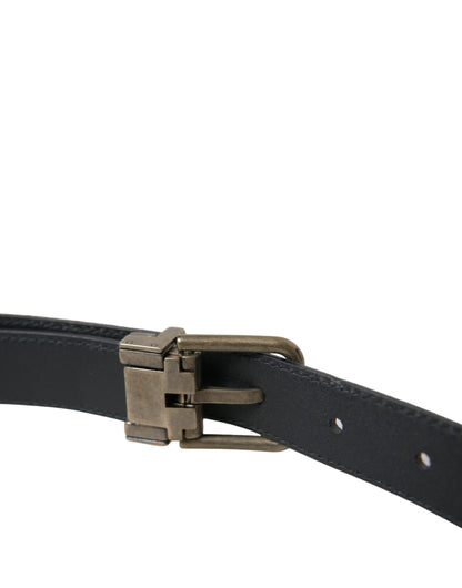 Dolce & Gabbana Blue Suede Leather Gold Metal Buckle Belt