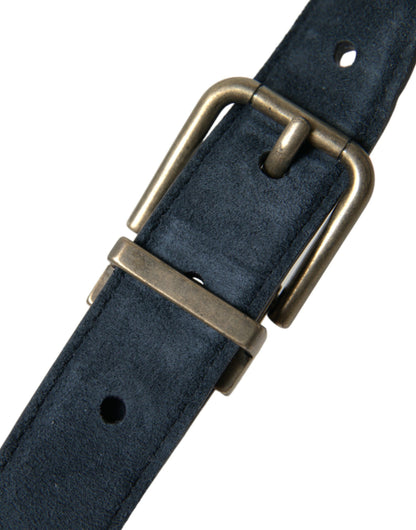 Dolce & Gabbana Blue Suede Leather Gold Metal Buckle Belt