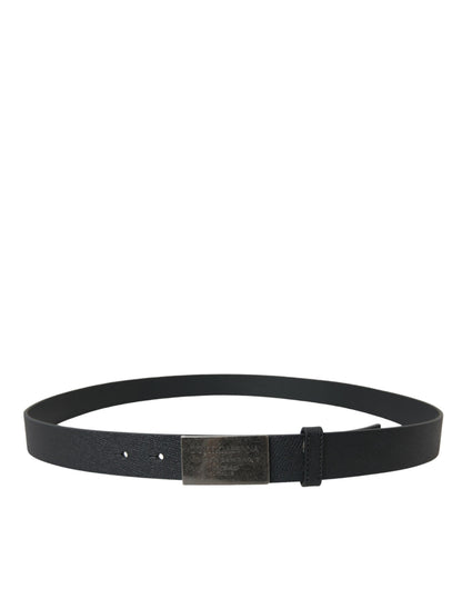 Dolce & Gabbana Black Leather Rectangle Metal Buckle Belt