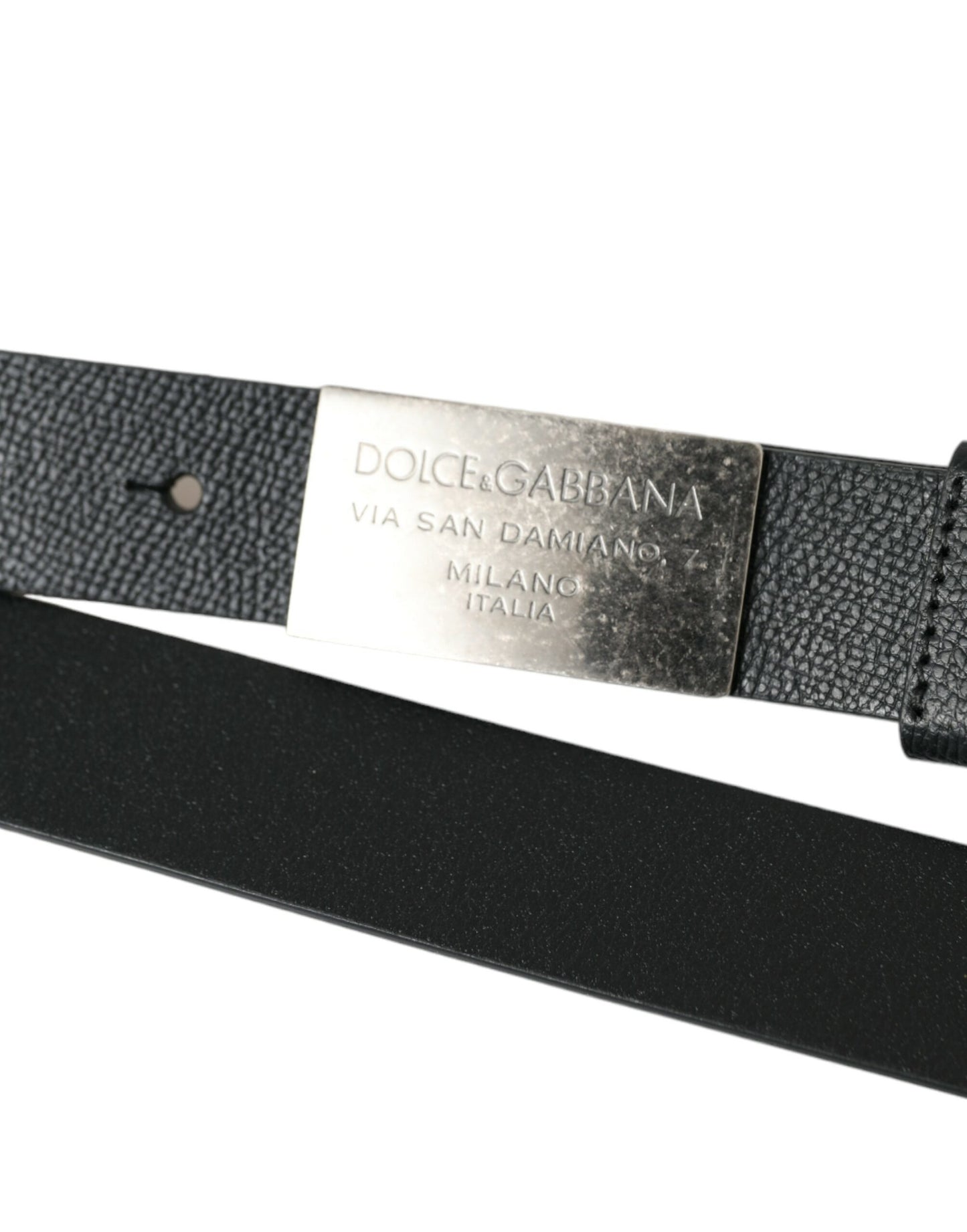 Dolce & Gabbana Black Leather Rectangle Metal Buckle Belt