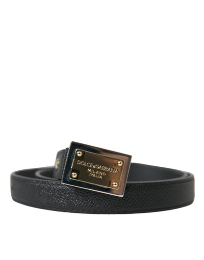 Dolce & Gabbana Black Leather Gold Square Metal Buckle Belt