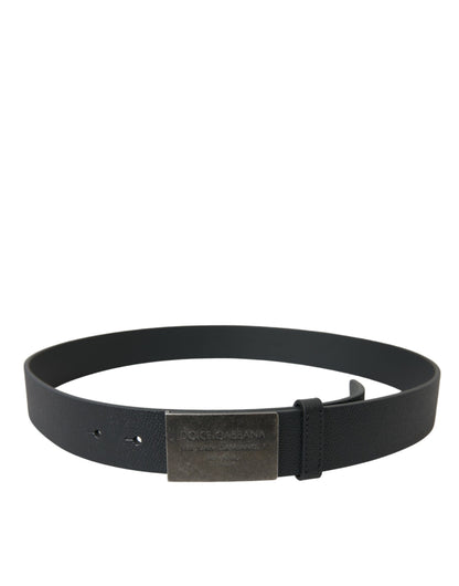 Dolce & Gabbana Black Leather Rectangle Metal Buckle Belt