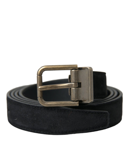 Dolce & Gabbana Black Suede Leather Gold Metal Buckle Belt