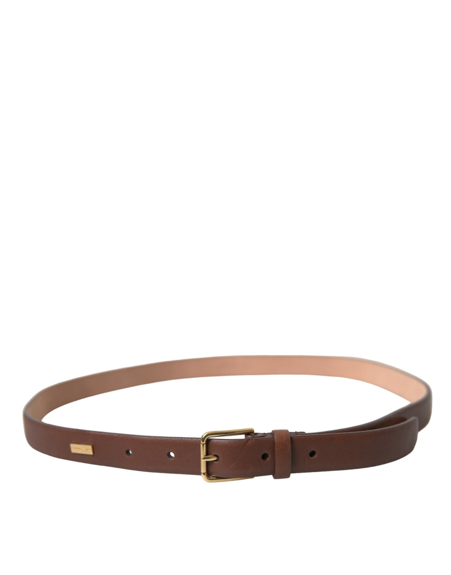 Dolce & Gabbana Brown Calf Leather Gold Metal Buckle Belt