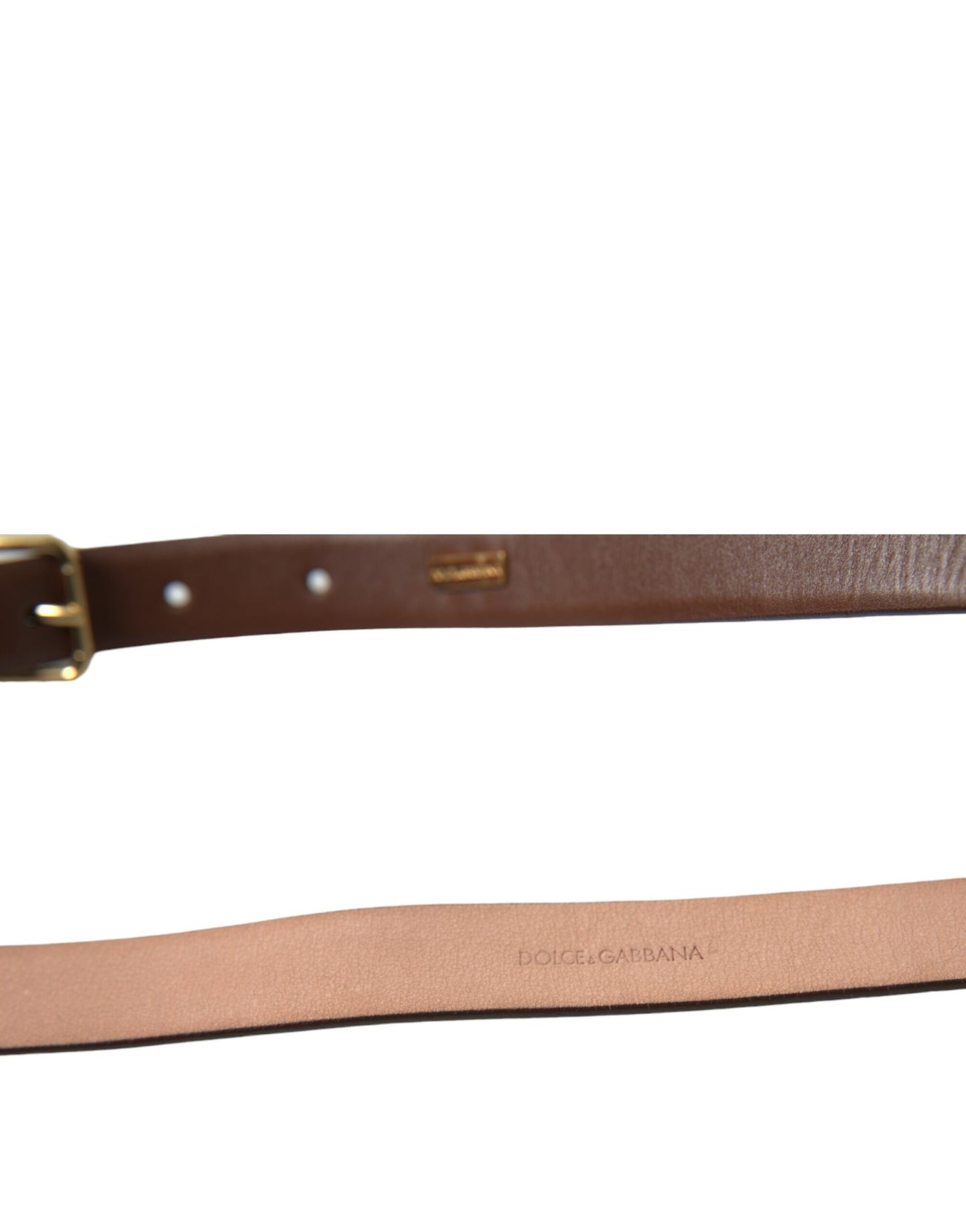 Dolce & Gabbana Brown Calf Leather Gold Metal Buckle Belt