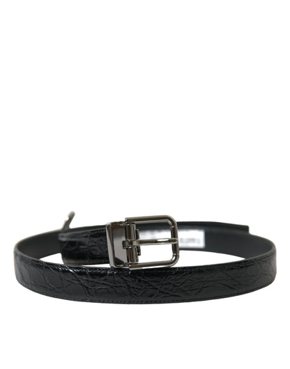 Dolce & Gabbana Black Leather Silver Metal Buckle Belt