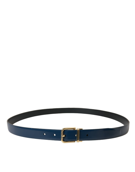 Dolce & Gabbana Blue Calf Leather Gold Metal Buckle Belt