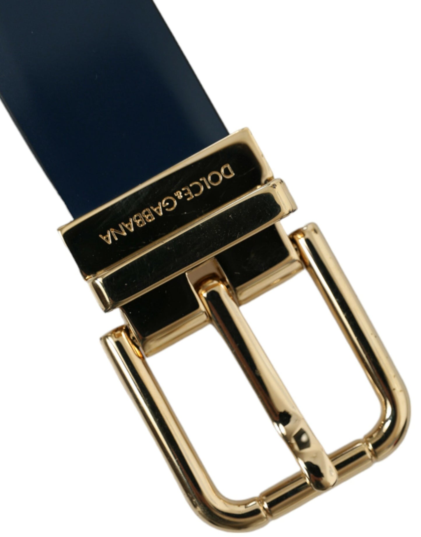 Dolce & Gabbana Blue Calf Leather Gold Metal Buckle Belt