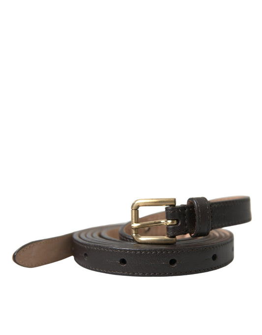 Dolce & Gabbana Dark Brown Leather Gold Metal Buckle Belt