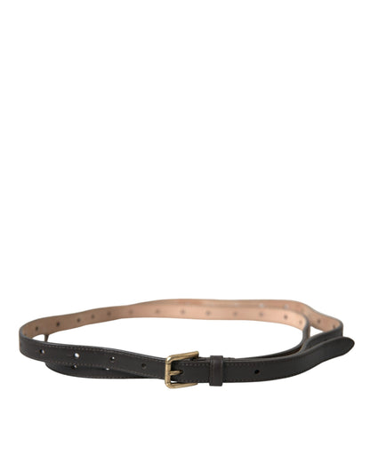 Dolce & Gabbana Dark Brown Leather Gold Metal Buckle Belt