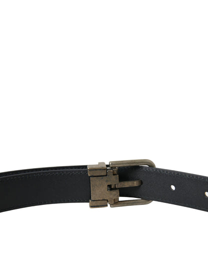 Dolce & Gabbana Blue Suede Leather Gold Metal Buckle Belt