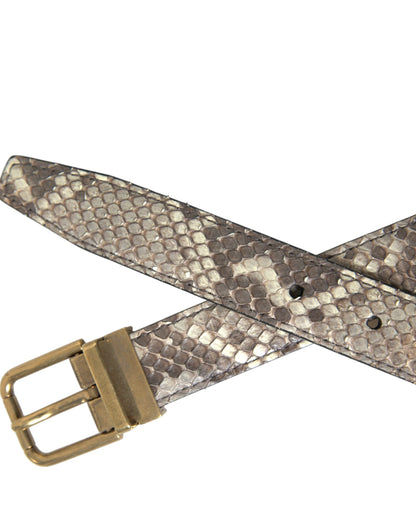 Dolce & Gabbana Brown Python Leather Gold Metal Buckle Belt