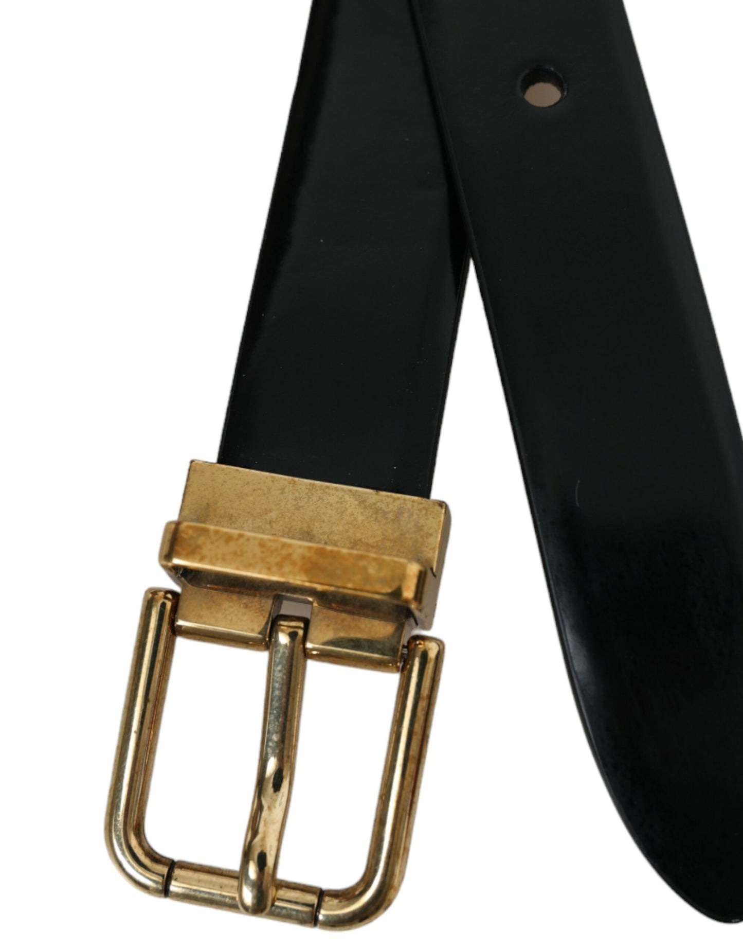 Dolce & Gabbana Black Calf Leather Gold Metal Buckle Belt