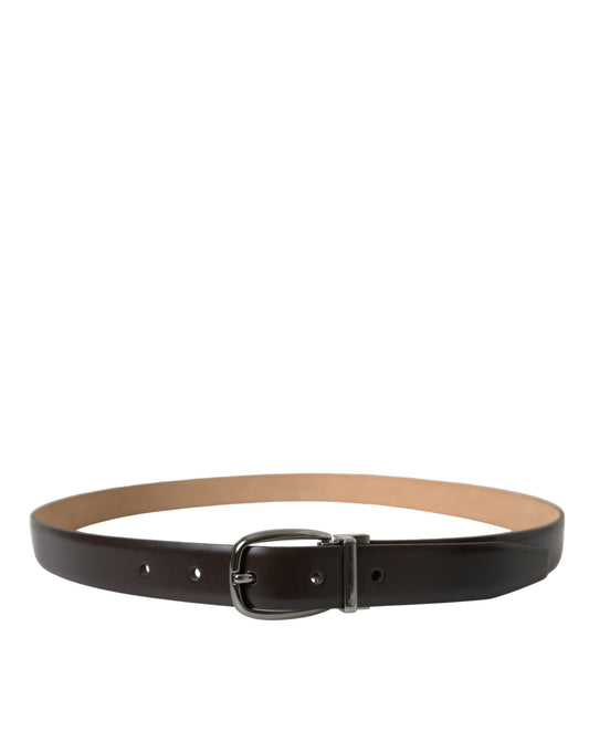 Dolce & Gabbana Dark Brown Leather Silver Metal Buckle Belt