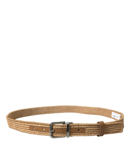 Dolce & Gabbana Beige Raffia Braided Silver Metal Buckle Belt