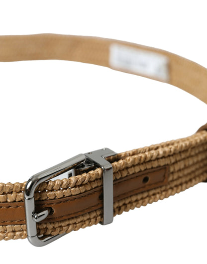 Dolce & Gabbana Beige Raffia Braided Silver Metal Buckle Belt