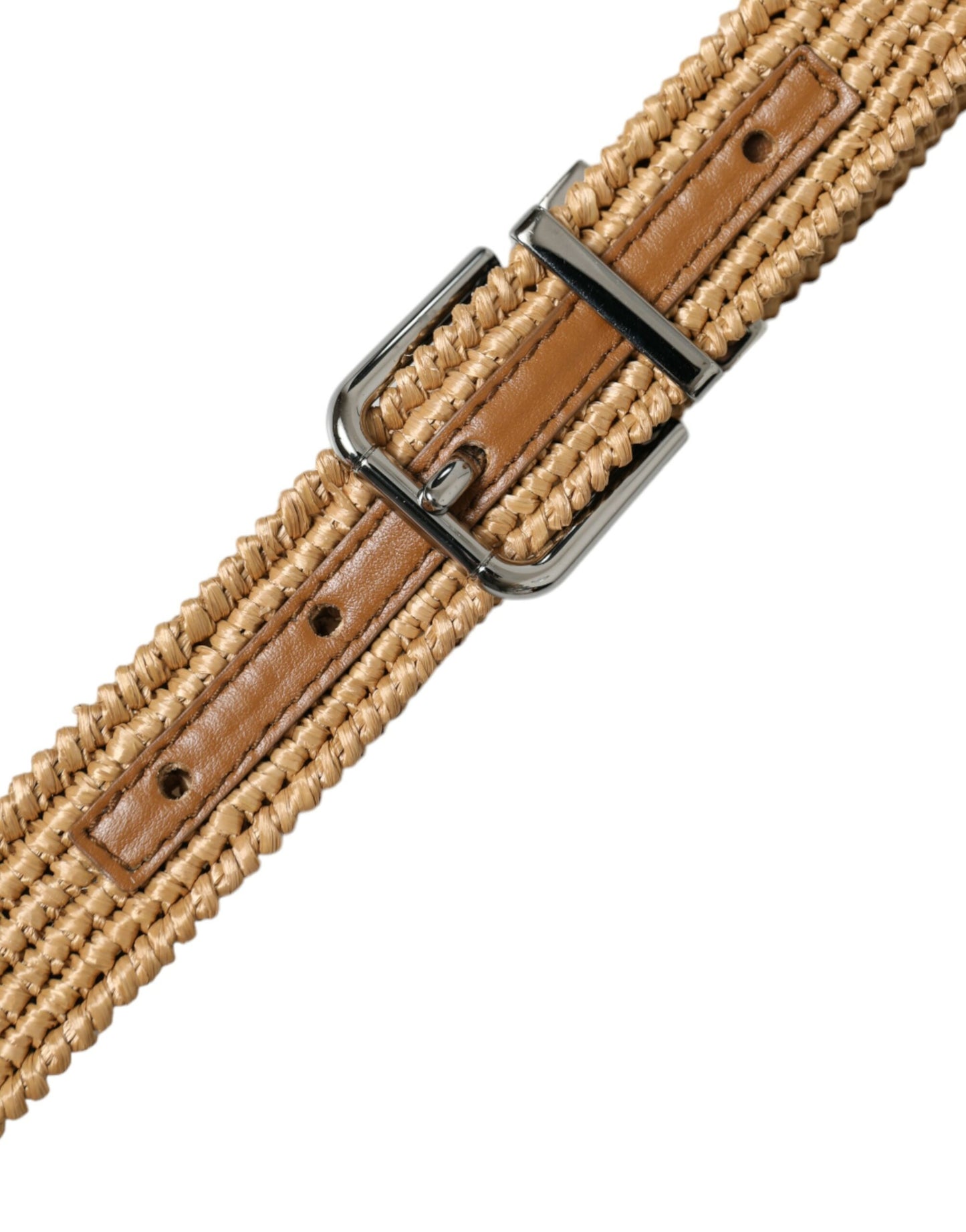 Dolce & Gabbana Beige Raffia Braided Silver Metal Buckle Belt