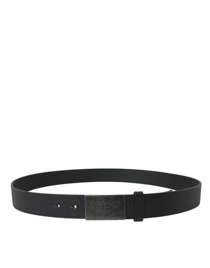 Dolce & Gabbana Black Leather Silver Rectangle Buckle Belt