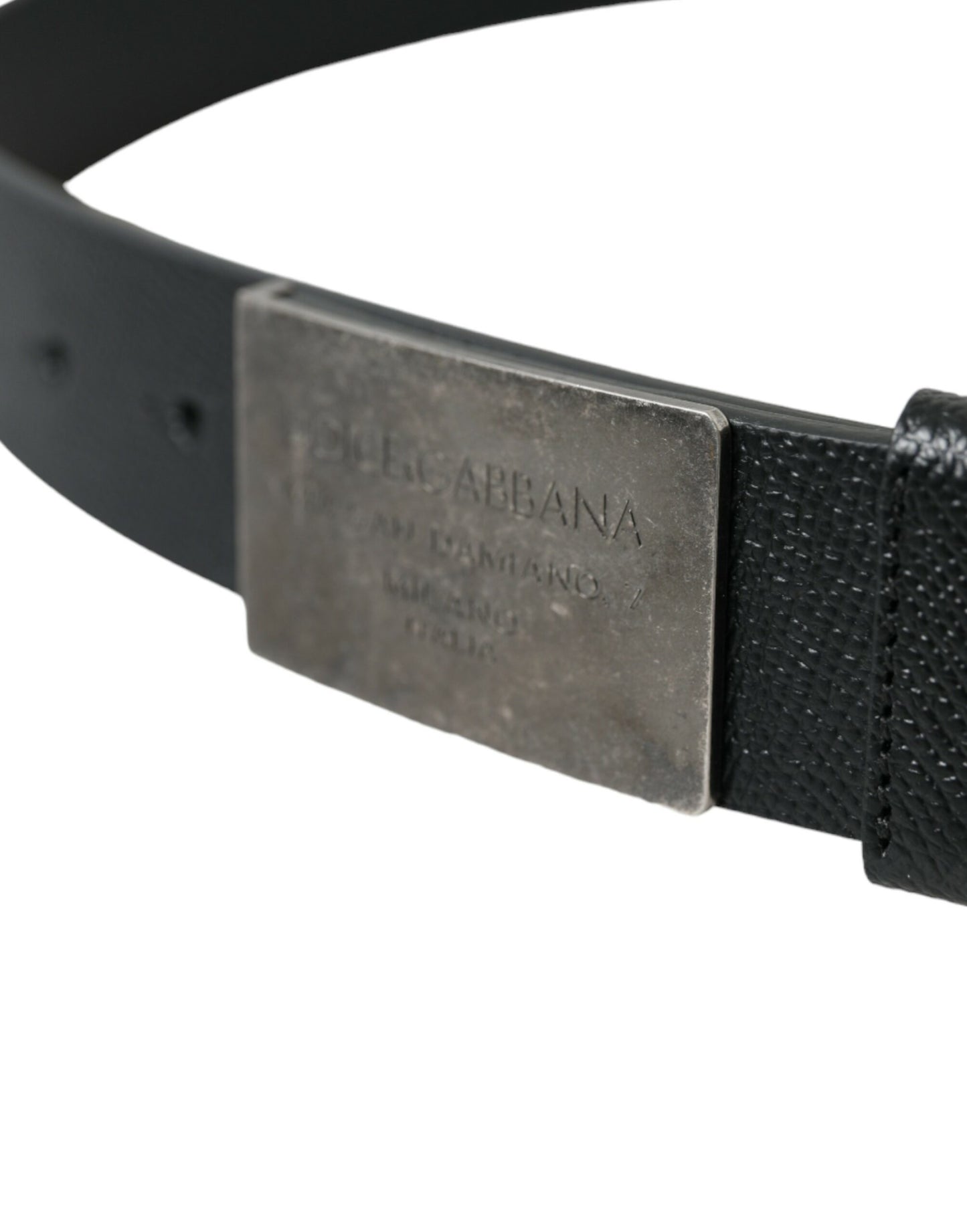 Dolce & Gabbana Black Leather Silver Rectangle Buckle Belt