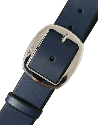 Dolce & Gabbana Blue Calf Leather Silver Metal Buckle Belt