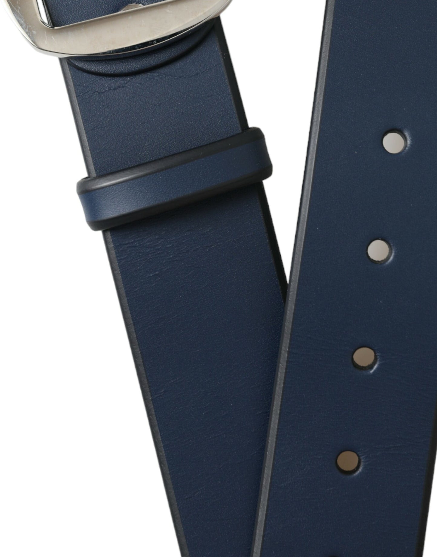 Dolce & Gabbana Blue Calf Leather Silver Metal Buckle Belt