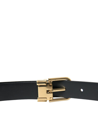 Dolce & Gabbana Blue Calf Leather Gold Metal Buckle Belt