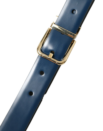 Dolce & Gabbana Blue Calf Leather Gold Metal Buckle Belt