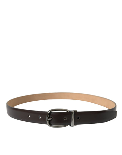 Dolce & Gabbana Dark Brown Leather Silver Metal Buckle Belt