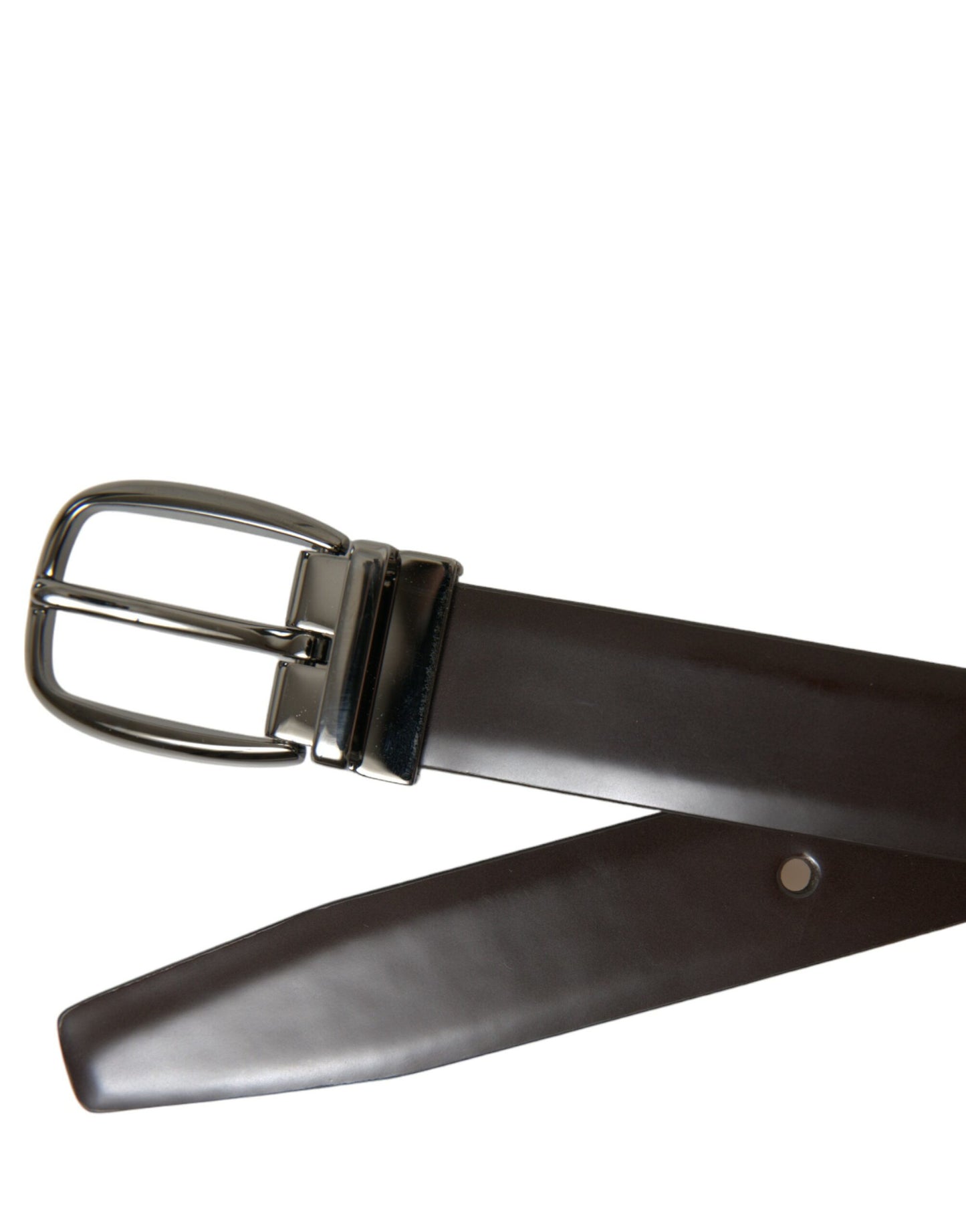 Dolce & Gabbana Dark Brown Leather Silver Metal Buckle Belt