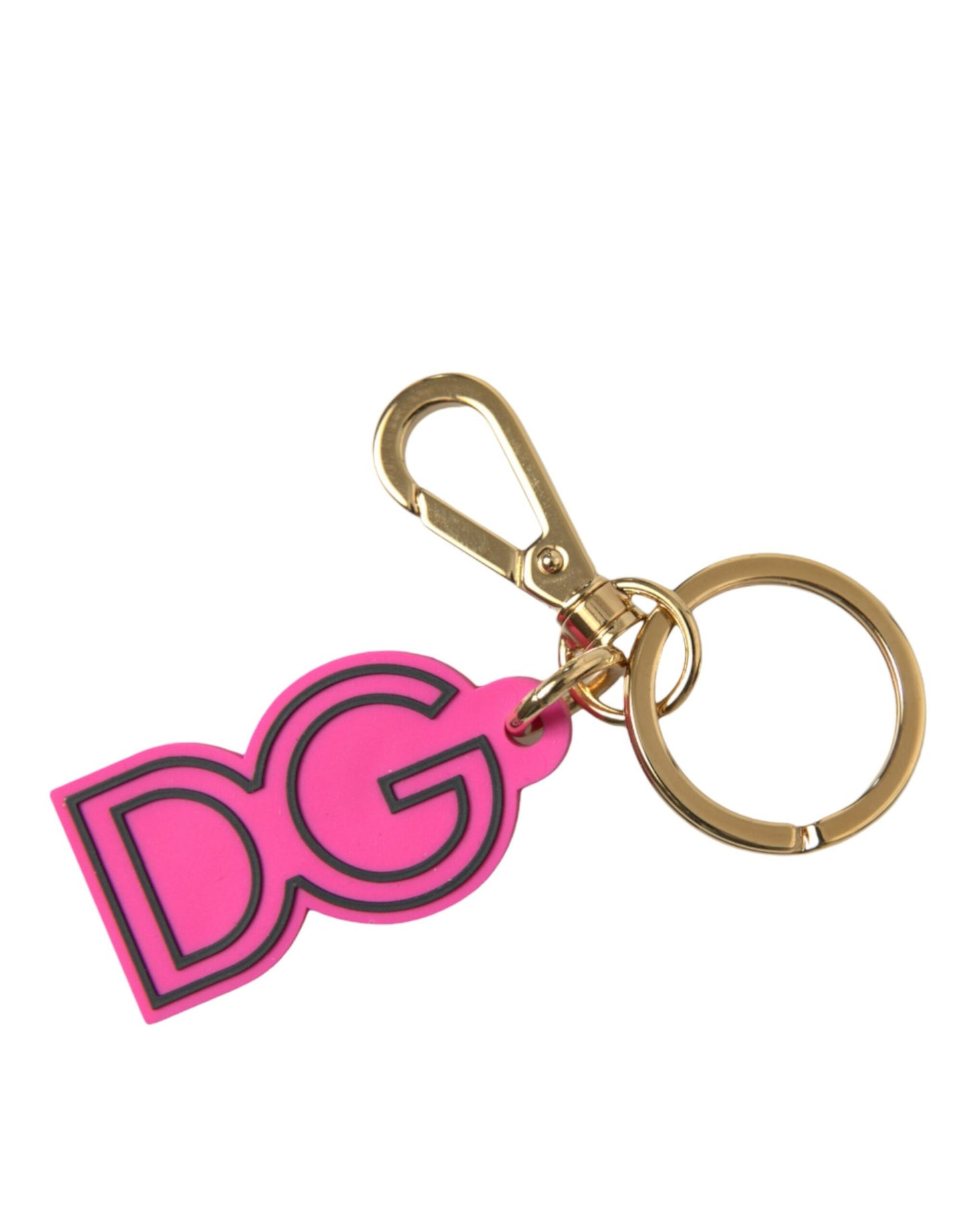 Dolce & Gabbana Pink Rubber Gold Tone Metal DG Logo Keyring Keychain