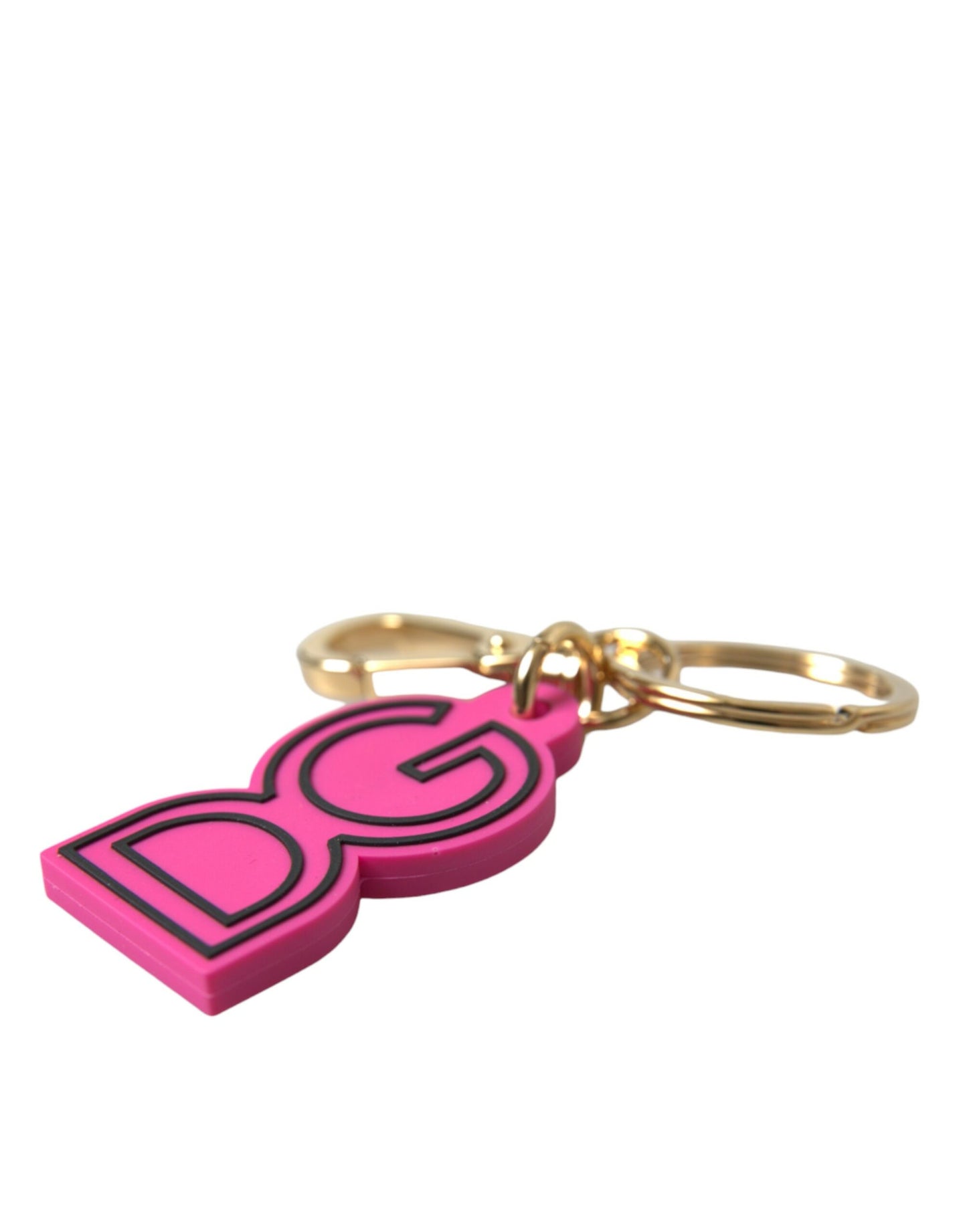 Dolce & Gabbana Pink Rubber Gold Tone Metal DG Logo Keyring Keychain