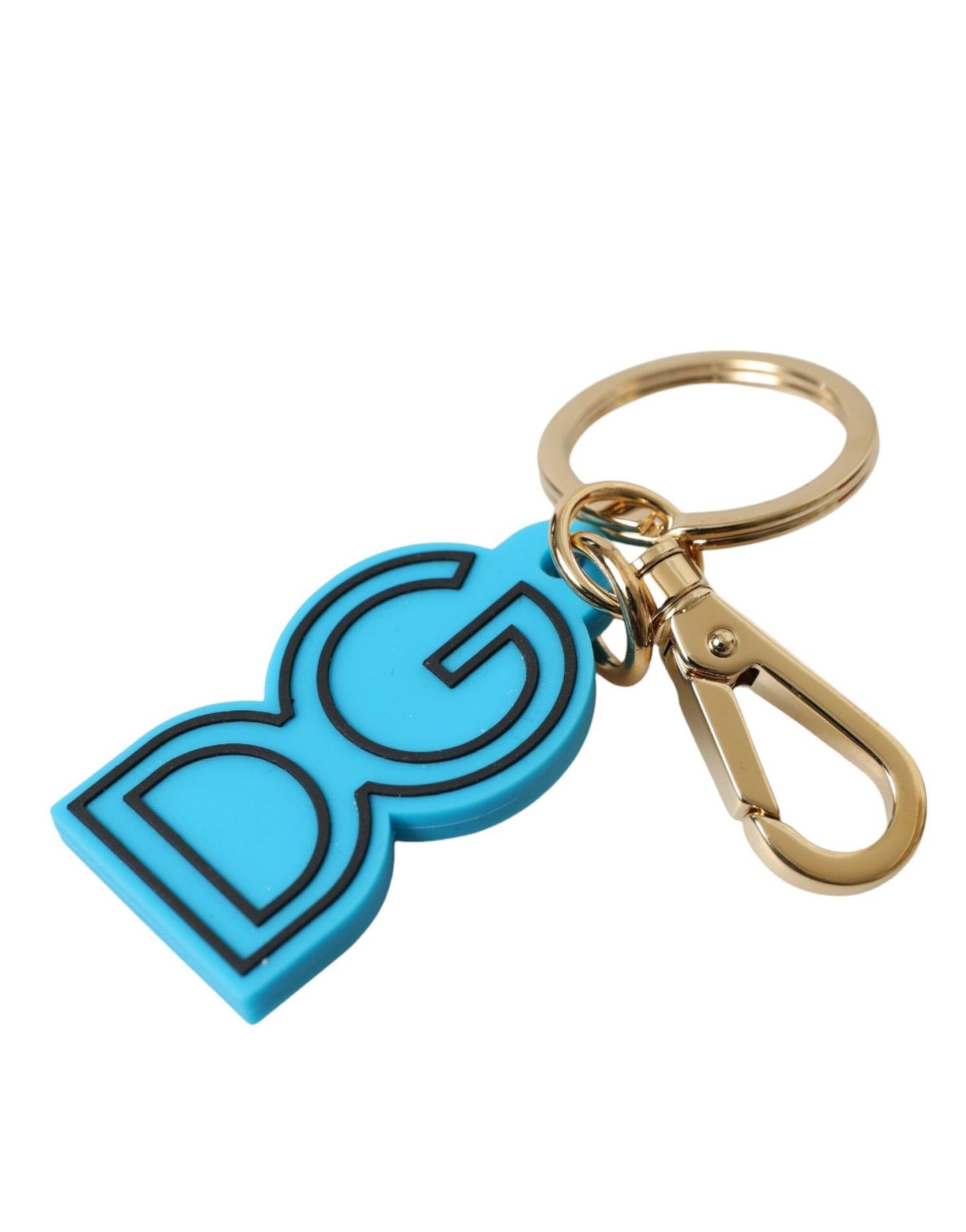 Dolce & Gabbana Blue Rubber Gold Tone Metal DG Logo Keyring Keychain