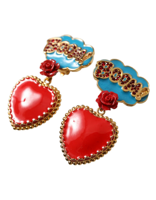 Dolce & Gabbana Gold Brass BOOM Cartoon Heart Crystal Clip-On Earrings